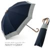 アウトレットセール日傘 100%完全遮光 晴雨兼用 折りたたみ日傘 2段タイプ 50cm バイカラー シャンブレー シャンブレー　Sネイビー×シャンブレーグレー