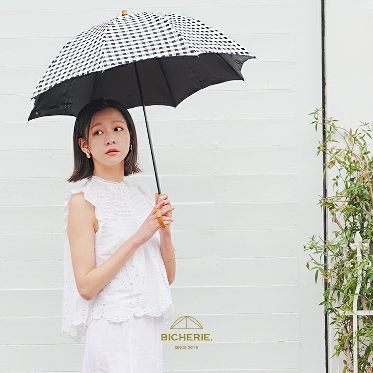 100%完全遮光 晴雨兼用 折りたたみ日傘 2段タイプ 50cm アーチ ギンガムチェック